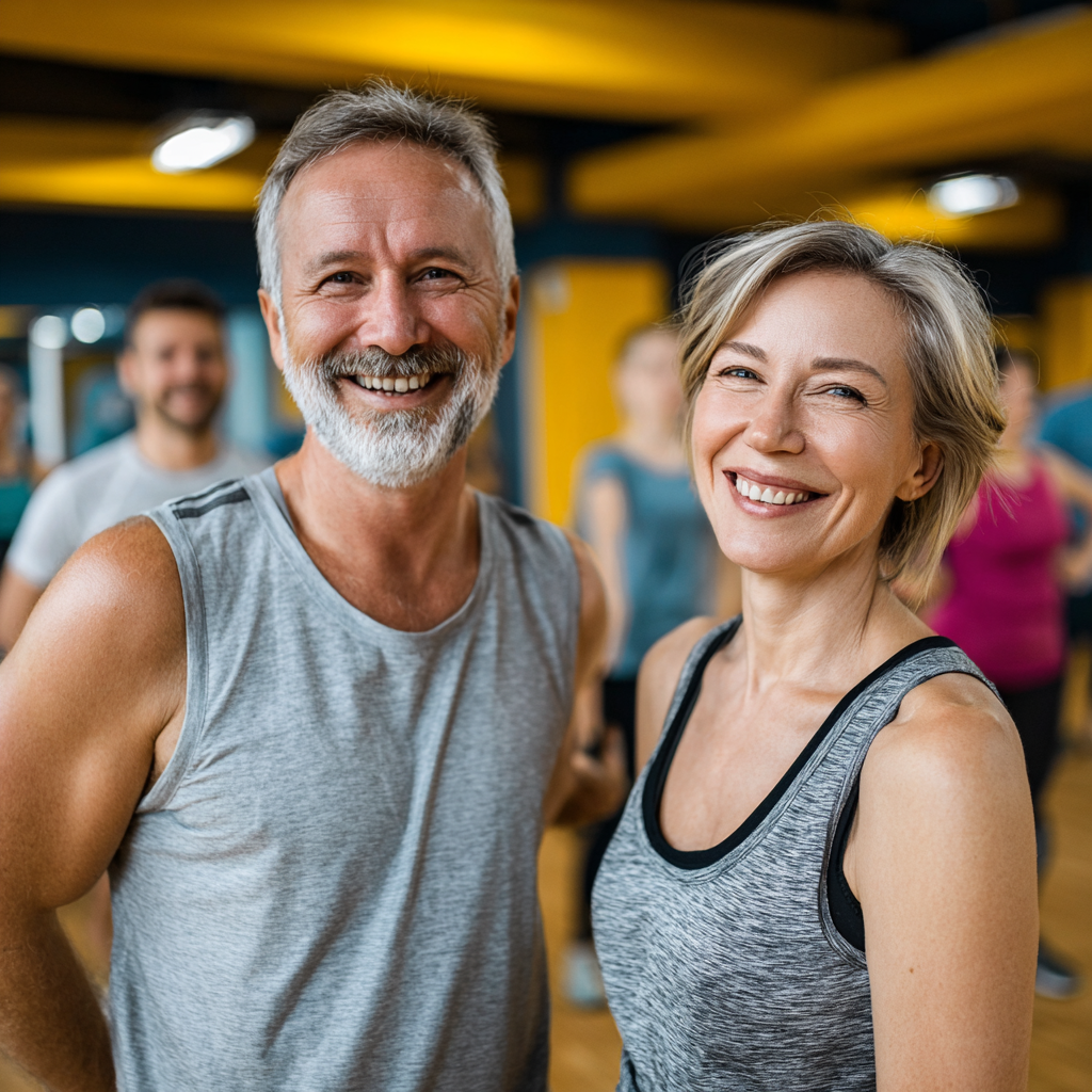 Група початківців різного віку на вступному занятті з фітнесу, атмосфера підтримки та мотивації